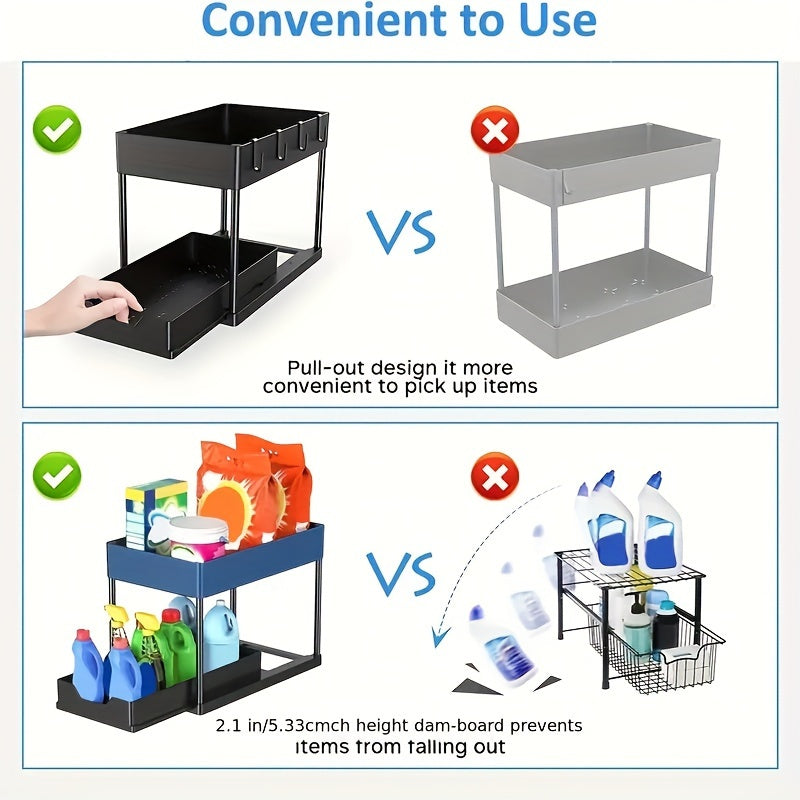 2 Tier Sliding Cabinet Basket Organizer - Under Sink Storage