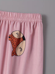 Fox Print Pajama Set Short Sleeve Top & Pants Women's Sleepwear