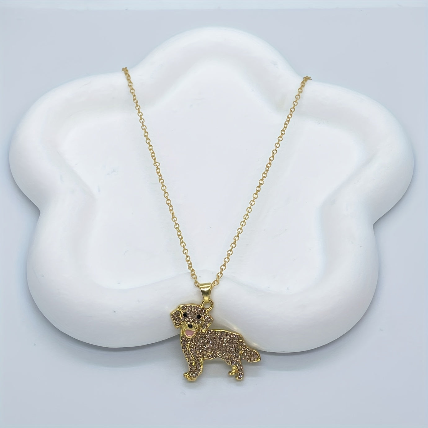 Golden Retriever Rhinestone Pet Pendant Necklace Dog Animal Jewelry