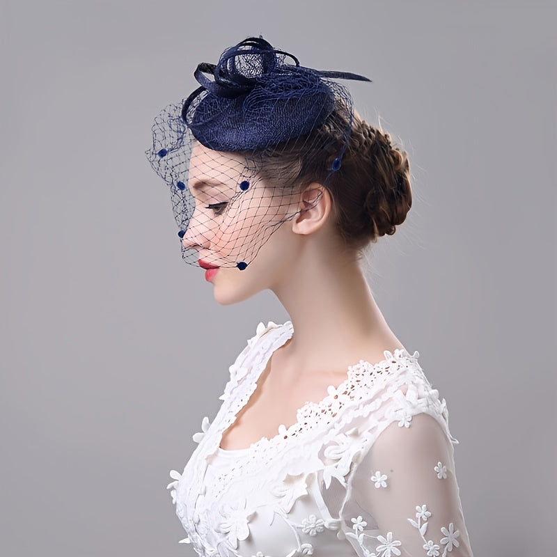 Retro Feather Veil Mesh Flower Hat for Women