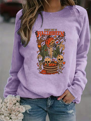 Halloween Skull Print Sweatshirt Women's Clothing
