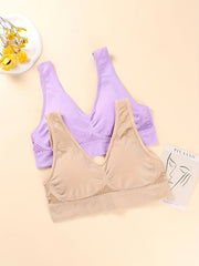 2 Pack Plus Size Bra Set Women's Plus Solid Hollow Mesh Yoga Sportwear Bra 2pcs