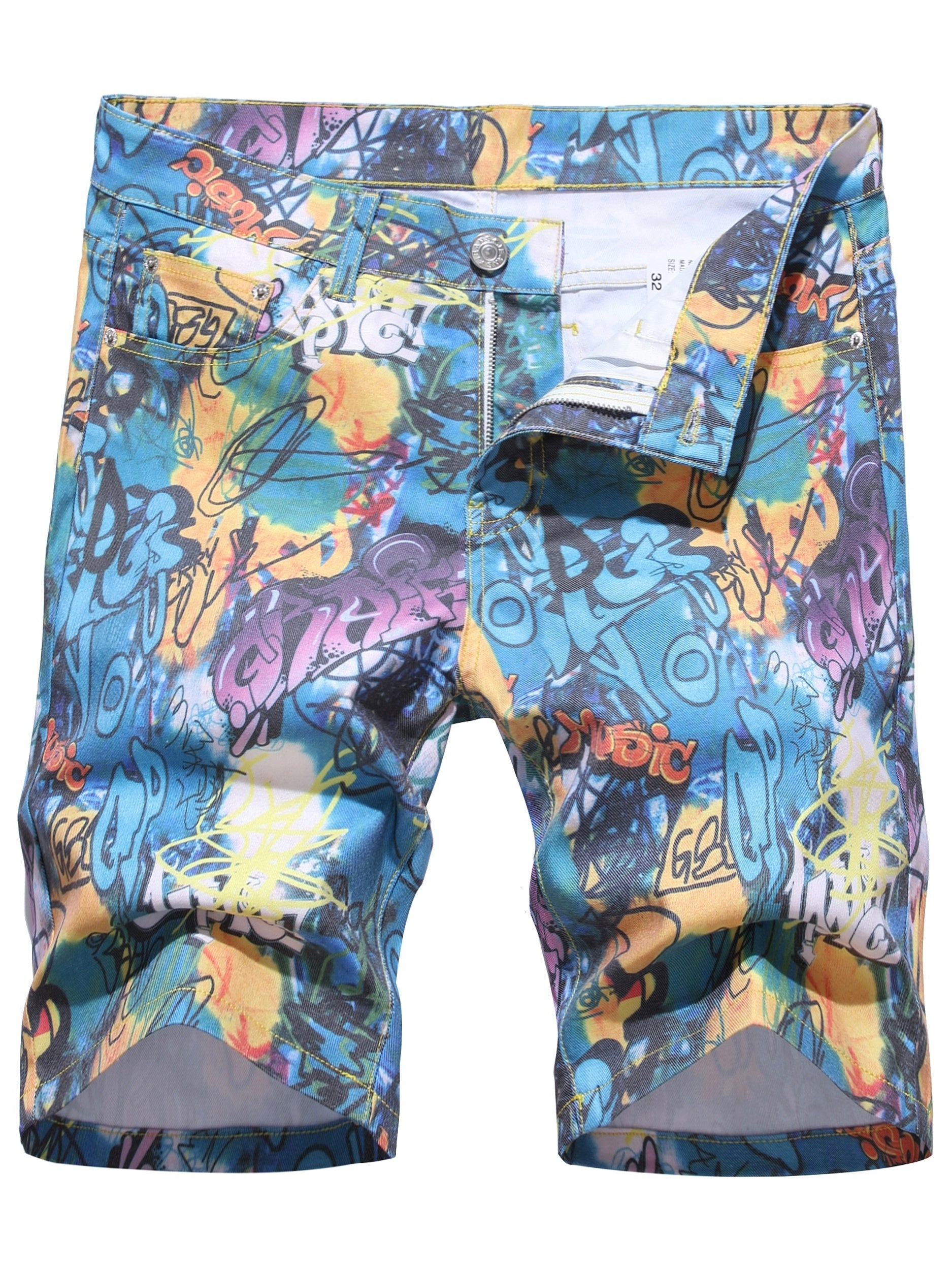 Creative Insect Print Denim Shorts for Men