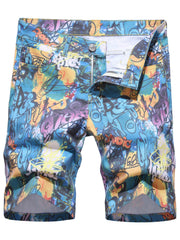 Creative Insect Print Denim Shorts for Men