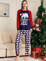 Bear & Letter Print Pajama Set Christmas Long Sleeve Top & Pants