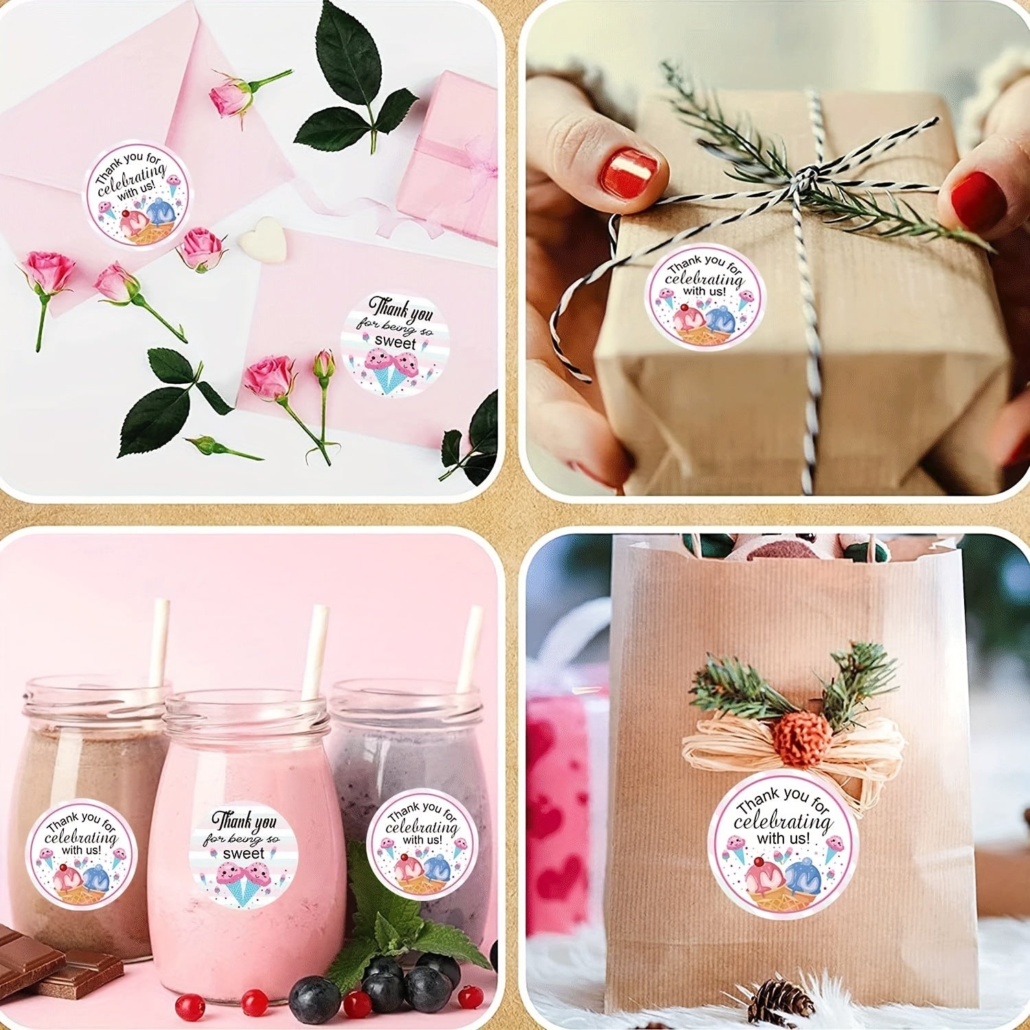 Ice Cream Thank You Stickers 500pcs - Birthday Party Themed Labels