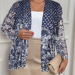 Boho Cardigan Women's Plus Paisley Print Long Sleeve Open Front