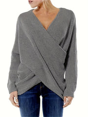 Solid Long Sleeve Sweater with Surplice Neck