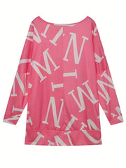 Women's Letter Print Long Sleeve Dress Loose Summer Casual Dress