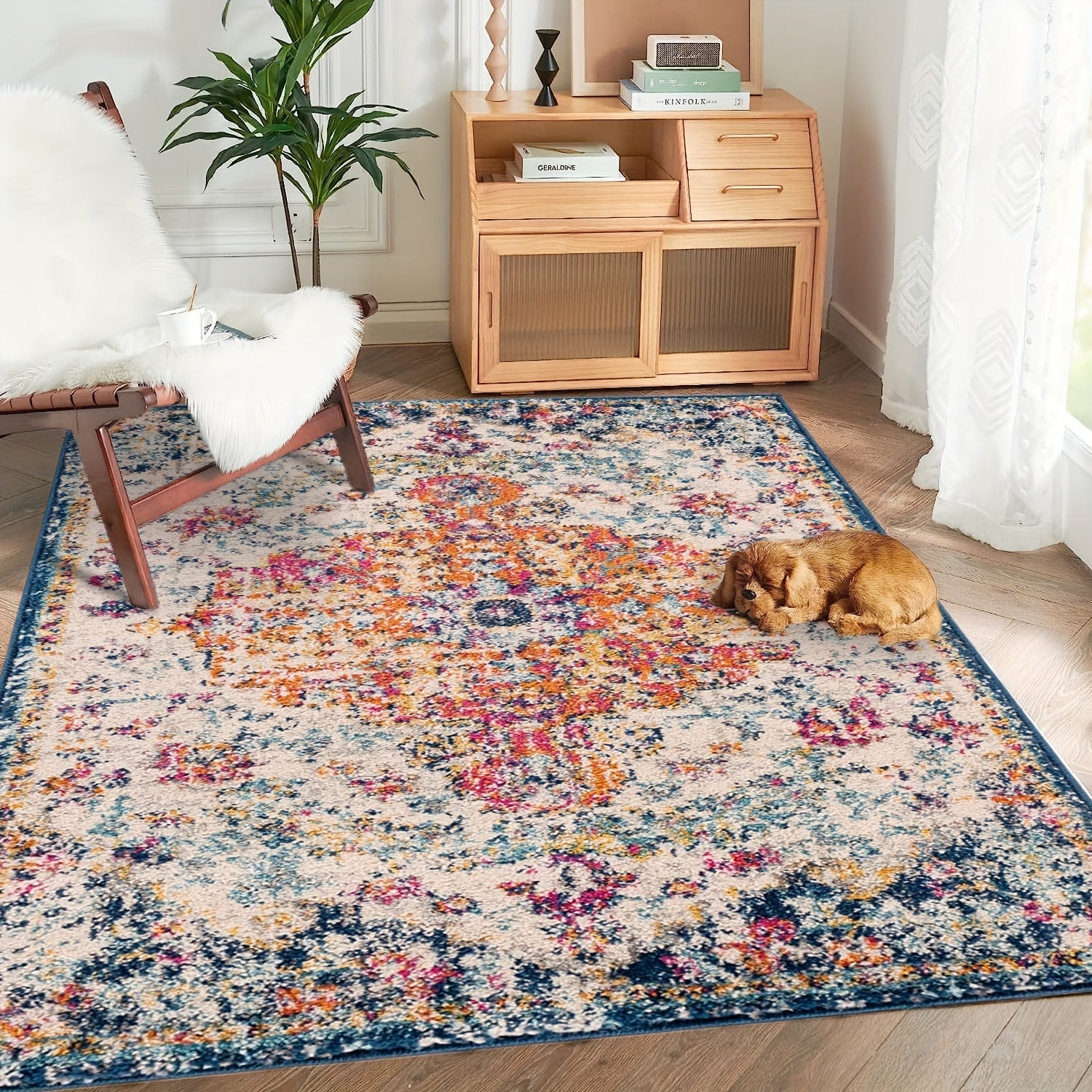 Bohemian Ornamental Carpet Area Rug Machine Washable Rugs Non Slip Backing
