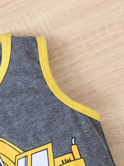 2pcs Excavator Print Tank Top & Shorts Set for Boys