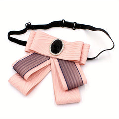 Striped Pattern Crystal Bow Tie for Women