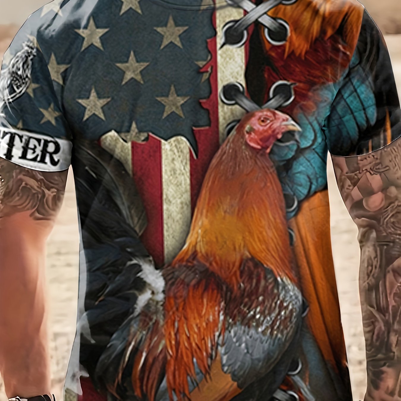 Patriotic Rooster Graphic Tee 3D Print Active Novelty Shirt