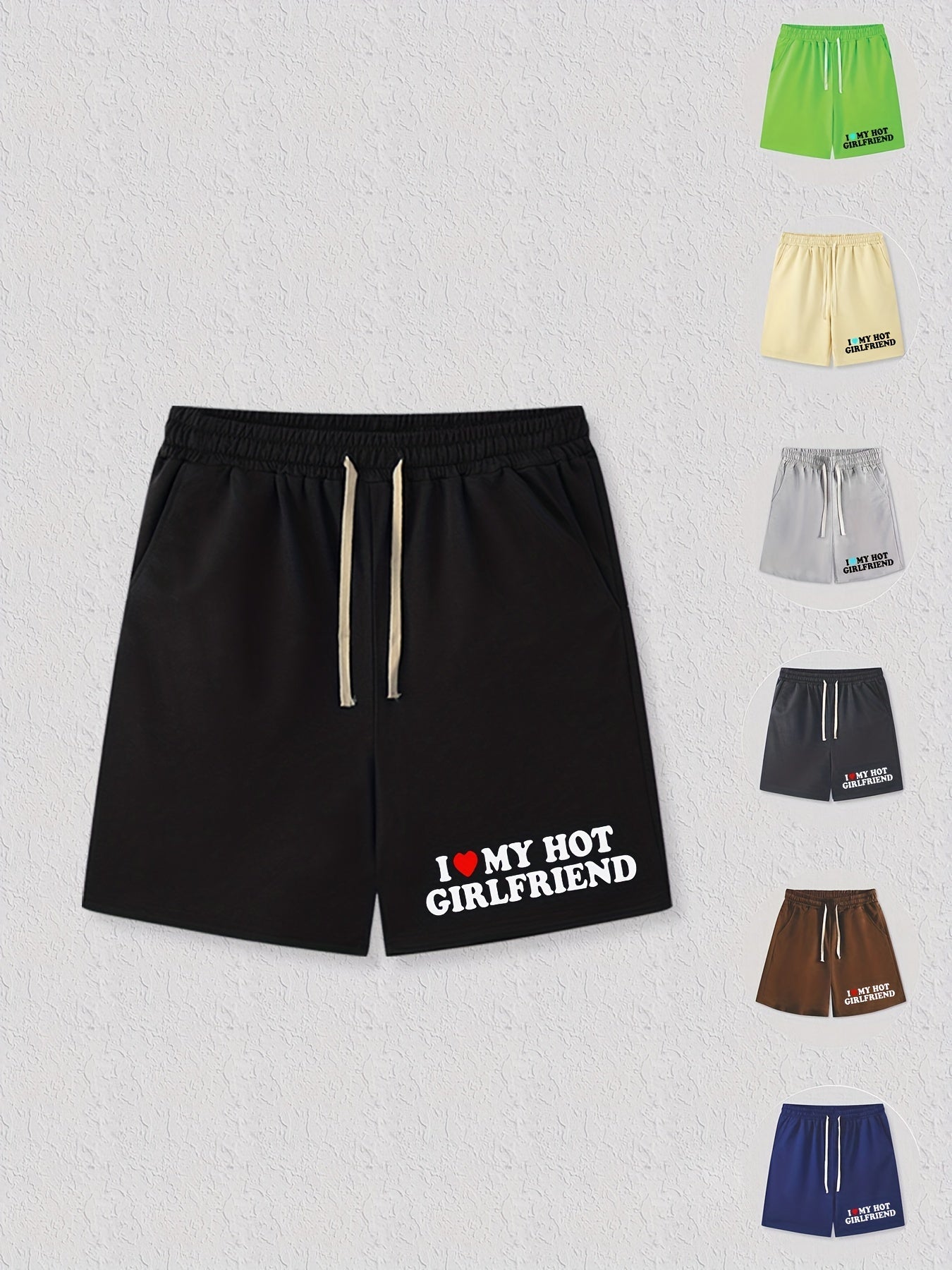Men's Love Girlfriend Print Shorts Vintage Stretch Drawstring Shorts