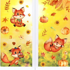 6pcs Golden Maple Leaf Pumpkin Fox Glass Window Decorations