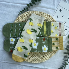 5 Pairs Floral Print Socks Comfy & Breathable Women's Stockings