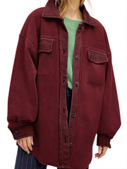 Women's Solid Long Sleeve Button Down Jacket