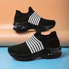 Women's Air Cushion Sock Sneakers Chunky Heel Slip On Sports Shoes