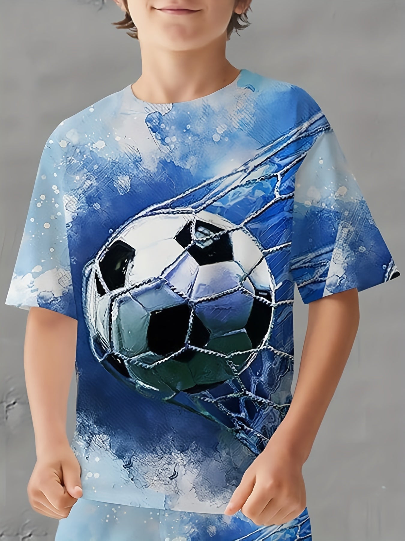 3D Soccer Print Kids Graphic T Shirt Short Sleeve Summer Top