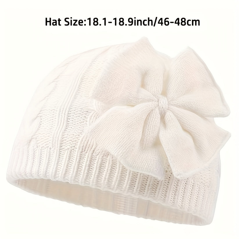 Baby Bow Knit Beanie Hat - Cute Cotton Lining for Winter