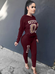 Letter Print 2-Piece Set Hoodies & Skinny Pants