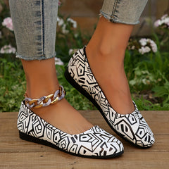 Women's Geometric Pattern Flat Shoes Slip On Casual Lightweight Walking Shoes