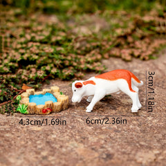 Cow Drinking Water Resin Crafts for Micro Landscape Decoration