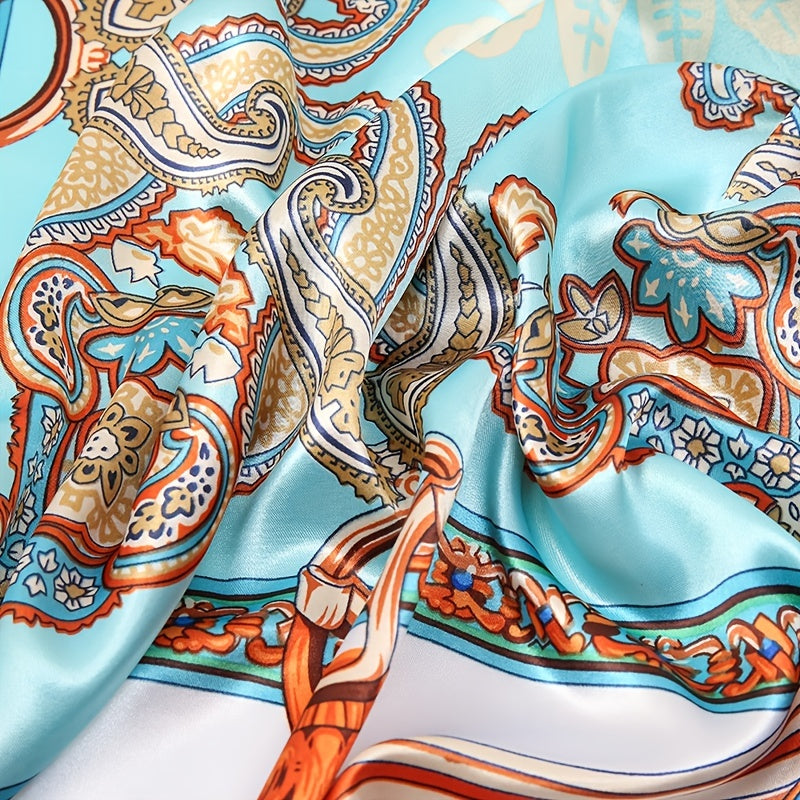 Square Large Satin Scarf Silk Shawl Paisley Print Classic Travel Beach Towel