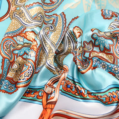 Square Large Satin Scarf Silk Shawl Paisley Print Classic Travel Beach Towel
