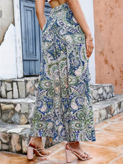 Paisley Print Wide Leg Pants High Waist Vacation Pants