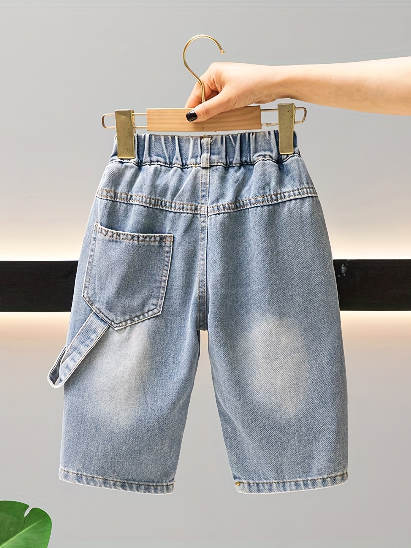 Boys Ripped Denim Jeans Cropped Pants with Pockets