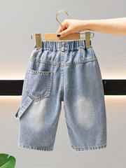 Boys Ripped Denim Jeans Cropped Pants with Pockets