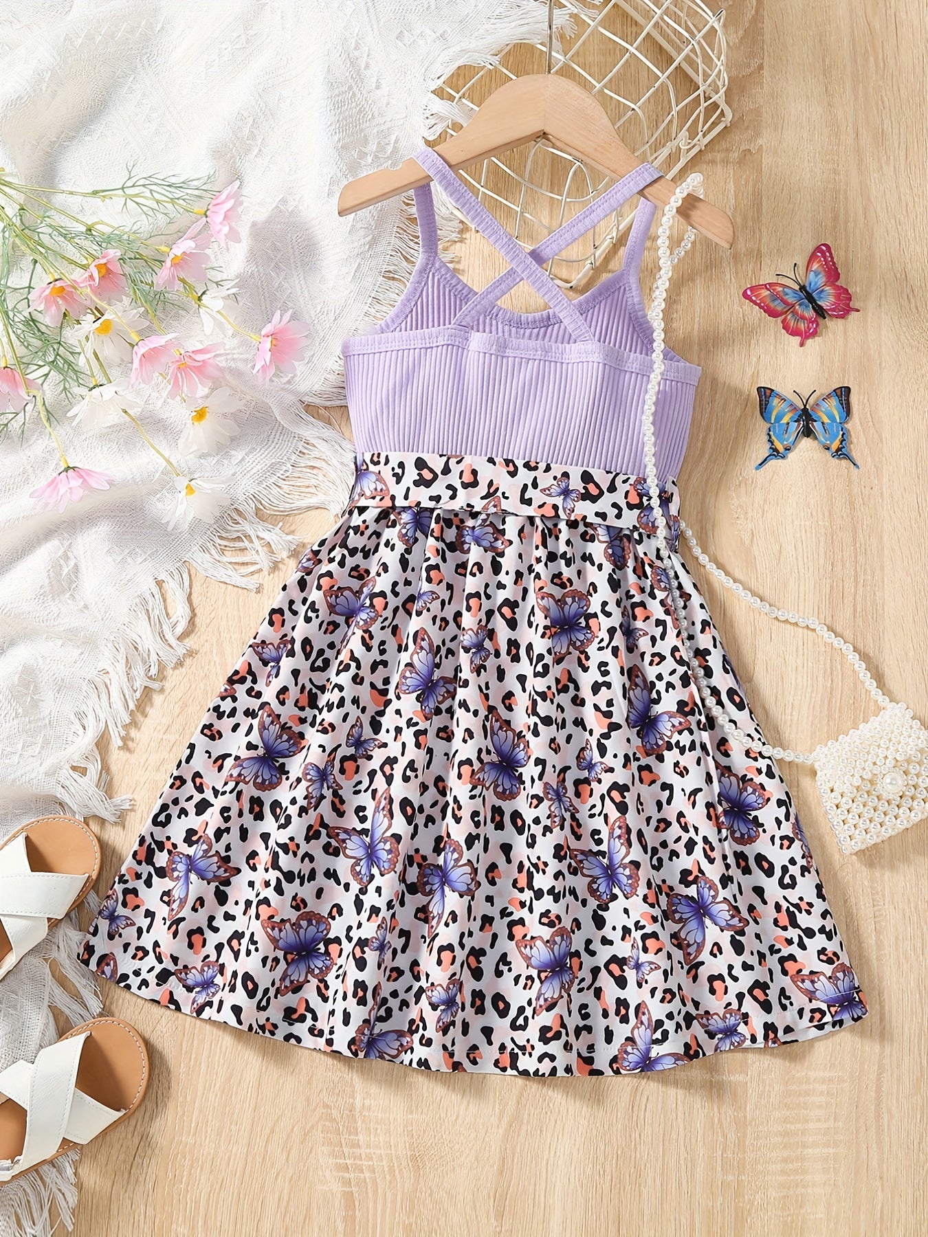 Toddler Girls Butterfly & Leopard Crisscross Back Cami Dress