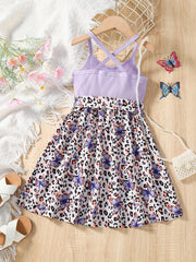 Toddler Girls Butterfly & Leopard Crisscross Back Cami Dress