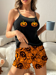 Pumpkin Print Halloween Pajama Set Women's Sleepwear