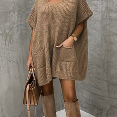 V Neck Sweater Dress with Pockets