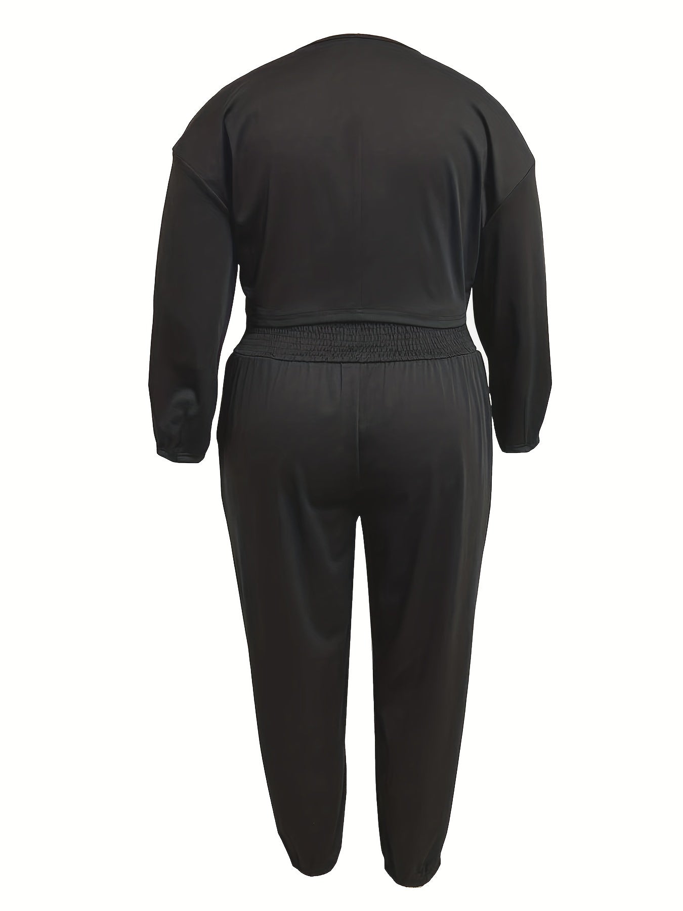 Solid Twist Front Crop Top & Tapered Leg Pants Outfit