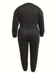 Solid Twist Front Crop Top & Tapered Leg Pants Outfit