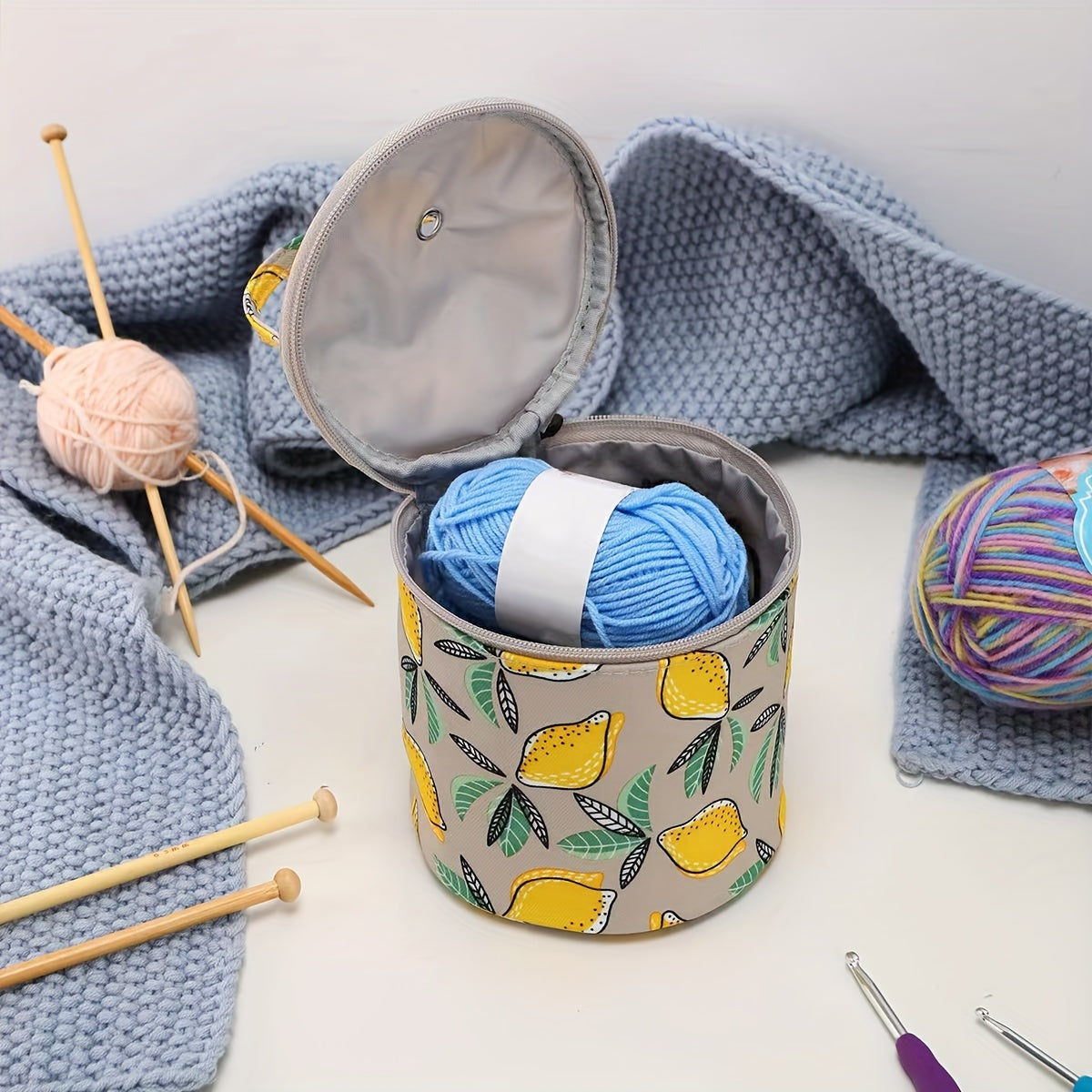 Waterproof Cylinder Crochet Storage Bag Printed Tote Bag