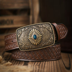 Vintage Sapphire Pattern Buckle Belt for Men
