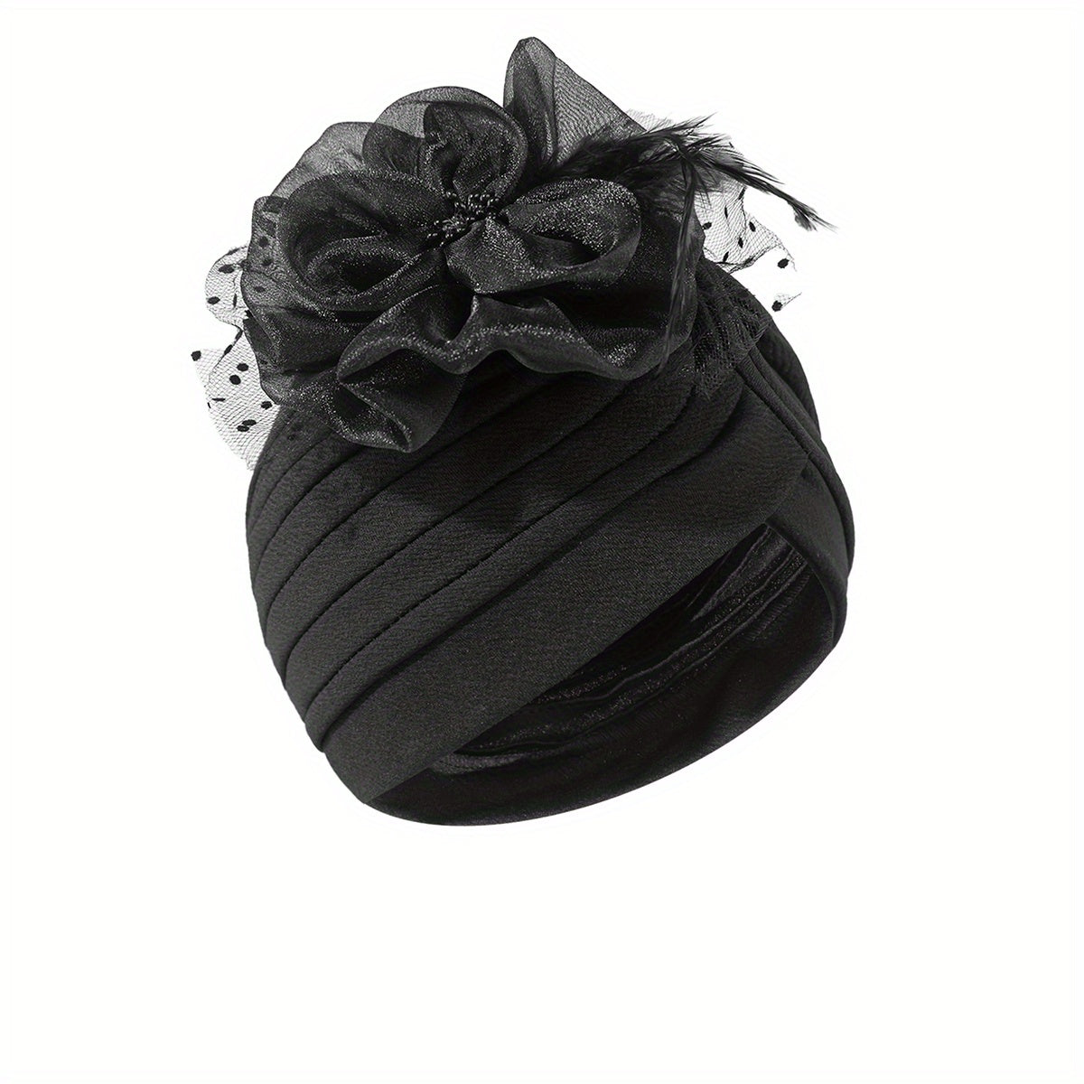 Mesh Flower Decor Turban Hijab Cap Head Scarf Ramadan Head Wrap