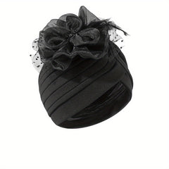 Mesh Flower Decor Turban Hijab Cap Head Scarf Ramadan Head Wrap