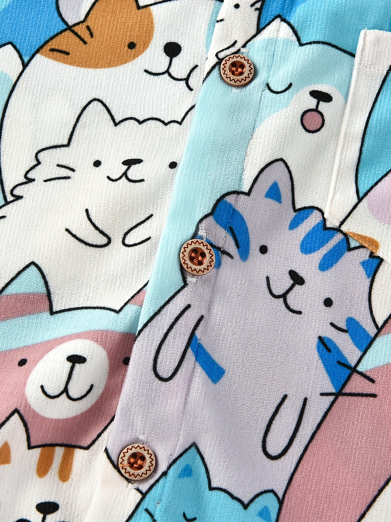 Cartoon Kitty Allover Collared Long Sleeve Shirt for Kids