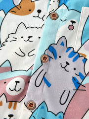 Cartoon Kitty Allover Collared Long Sleeve Shirt for Kids