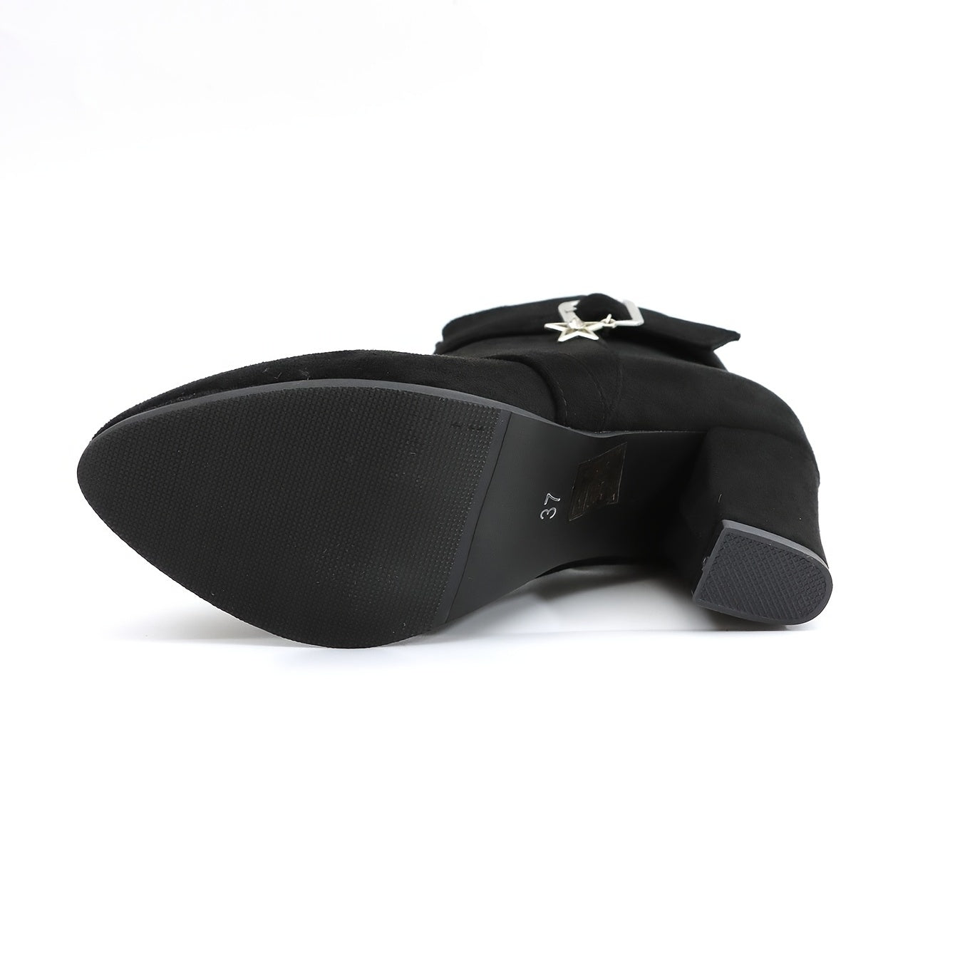 Women's Star Buckle Ankle Boots Block High Heels Round Toe