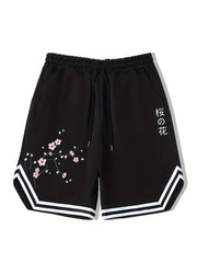 Men's Kanji Graphic Drawstring Stretchy Shorts For Summer