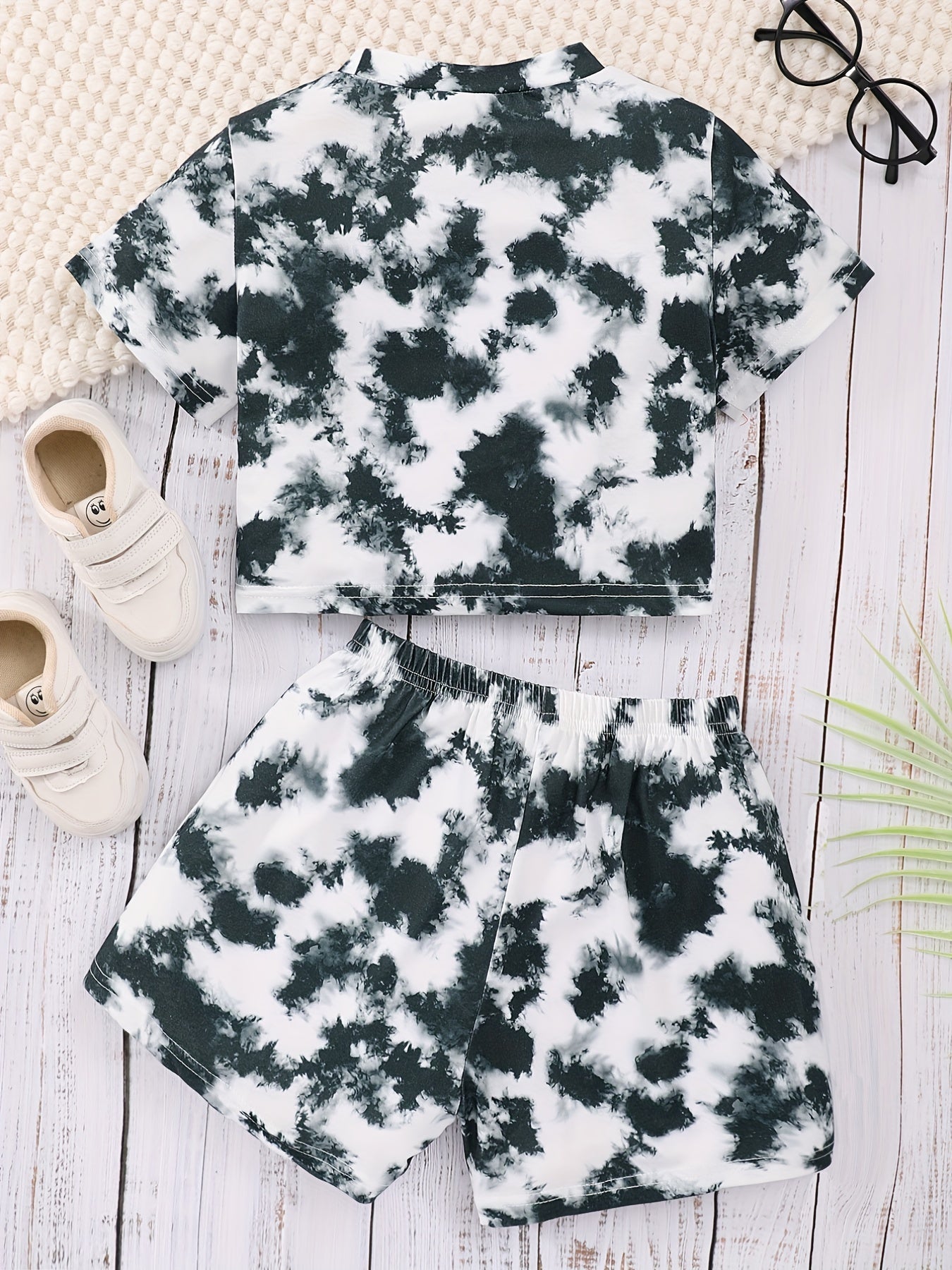 2pcs Girls Tie Dye T-Shirts & Shorts Set Summer Outfit Kids Casual Clothes