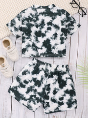 2pcs Girls Tie Dye T-Shirts & Shorts Set Summer Outfit Kids Casual Clothes