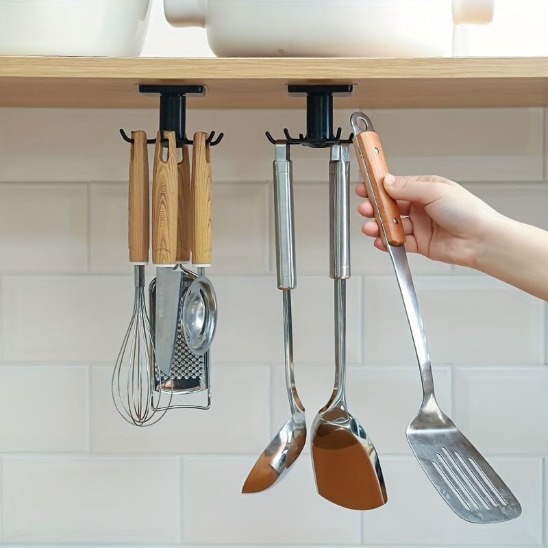 360 Rotating Hook Organizer Self Adhesive Towel Rack Kitchenware Storage Hanger