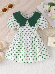 Baby Girls Doll Collar Short Sleeve Dress Floral Print Tunic Dress